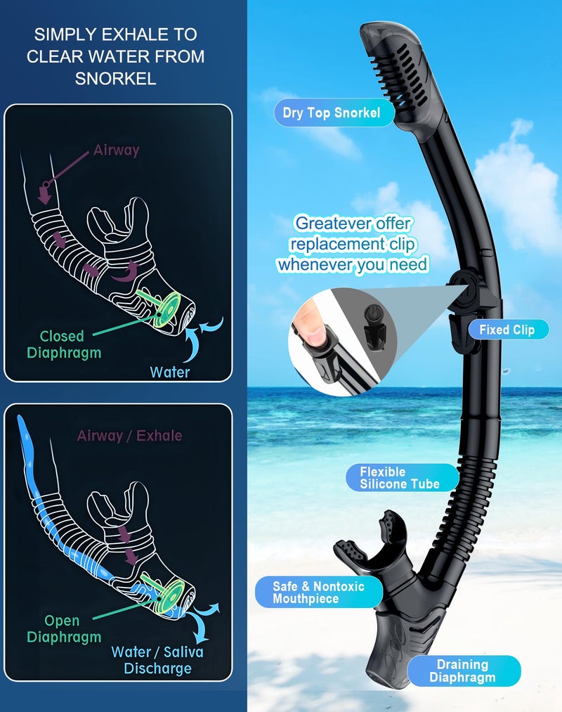 Greatever Dry Snorkel Set,Panoramic Wide View,Anti-Fog Scuba Diving Mask,Professional Snorkeling Gear for Adults - Image 4